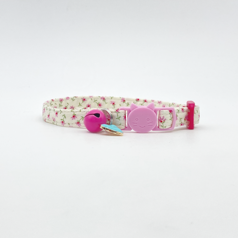 Tiny Pink Ditsy Floral Fabric Cat Collar