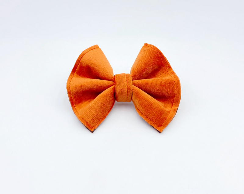 Velvet Velour Orange Fabric Cat & Dog Bow