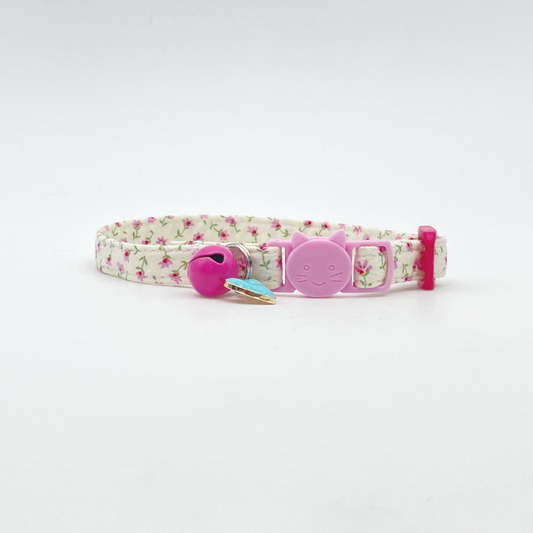 Tiny Pink Ditsy Floral Fabric Cat Collar